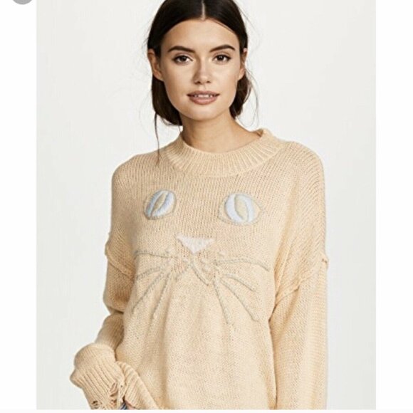 WILDFOX Whiskers "Carine" Kitty Cat Distressed Boho Pullover Sweater, si… - Picture 13 of 14